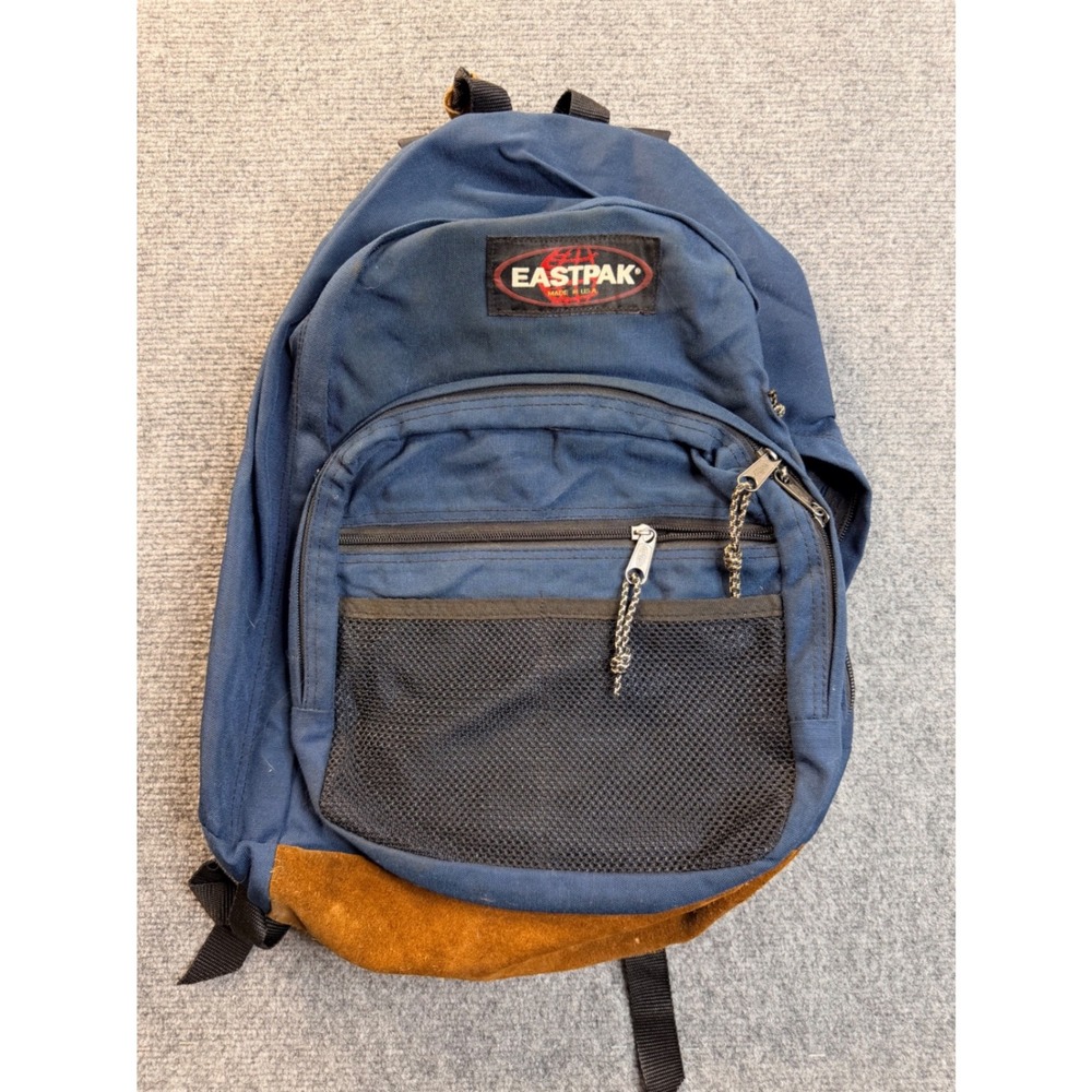 Vintage Eastpak Backpack Navy Blue Suede Bottom USA Made School Hiking Y2K 90s